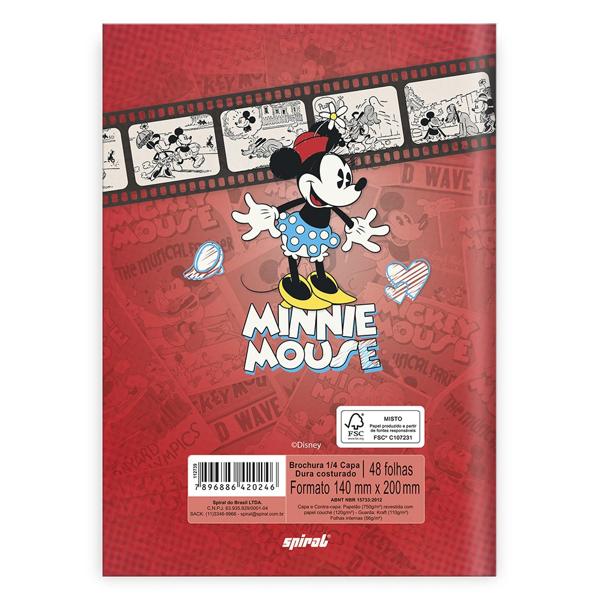 Caderno 1/4 capa dura costurado 48 folhas, Disney Mickey & Minnie, Spiral, 20811 - PT 1 UN