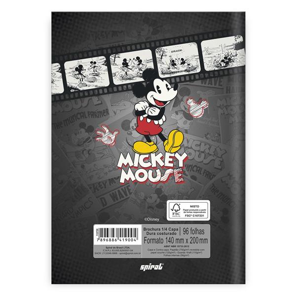 Caderno 1/4 Capa Dura Costurado 96 Folhas, Disney Mickey & Disney Minnie, Spiral, 20842 - PT 1 UN