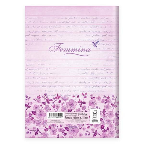 Caderno Universitário Capa Dura Costurado 80 folhas, Femmina Lilás, Spiral, 2280202 - PT 1 UN