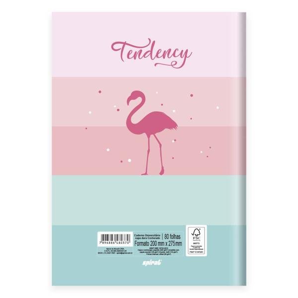 Caderno Universitário Capa Dura Costurado 80 folhas, Tendency Flamingo, Spiral, 2280370 - PT 1 UN