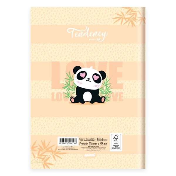 Caderno Universitário Capa Dura Costurado 80 folhas, Tendency Panda, Spiral, 2228181 - PT 1 UN