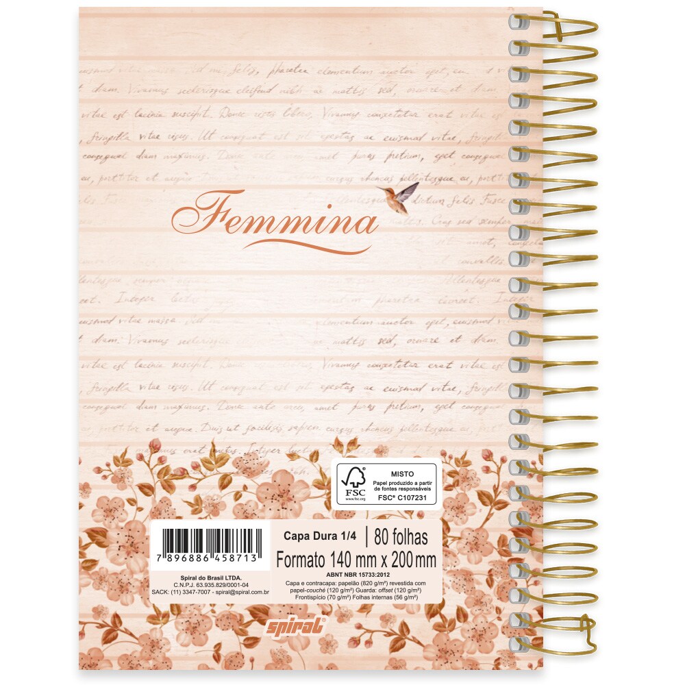 Caderno Espiral Capa Dura Folhas Femmina Nude Spiral Pt Un