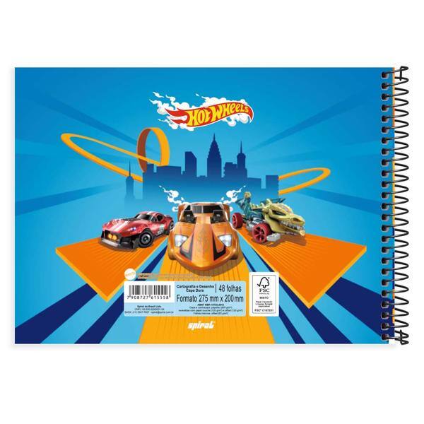 Caderno Cartografia e Desenho Capa Dura 48 Folhas, Hot Wheels, 2515558, Spiral Hw - PT 1 UN