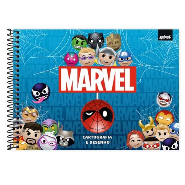 Caderno Cartografia e Desenho Capa Dura 48 Folhas, Marvel Emoji, 2525045, Spiral Mve - PT 1 UN