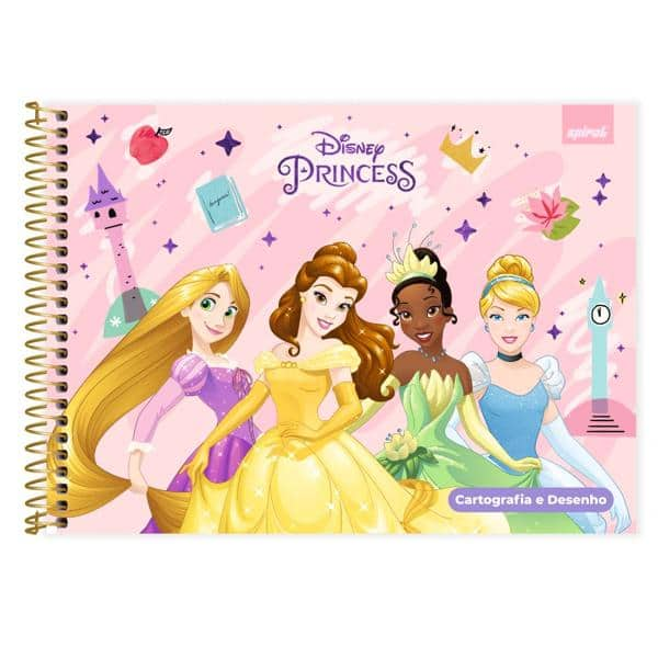 Caderno Cartografia e Desenho Capa Dura 48 Folhas, Princesas, 2525052, Spiral Pn - PT 1 UN