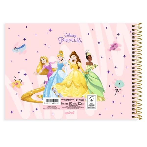 Caderno Cartografia e Desenho Capa Dura 48 Folhas, Princesas, 2525052, Spiral Pn - PT 1 UN