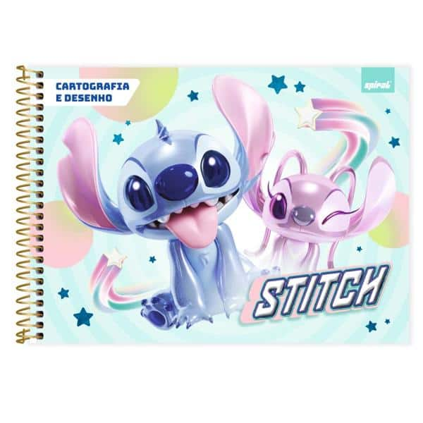 Caderno Cartografia e Desenho Capa Dura 48 Folhas Stitch Disney Spiral - PT 1 UN