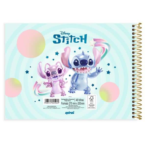 Caderno Cartografia e Desenho Capa Dura 48 Folhas Stitch Disney Spiral - PT 1 UN