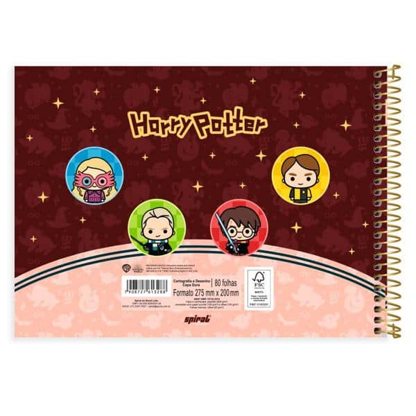 Caderno Cartografia e Desenho Capa Dura 80 Folhas, Harry Potter Charms, 2513288, Spiral Hpc- PT 1 UN