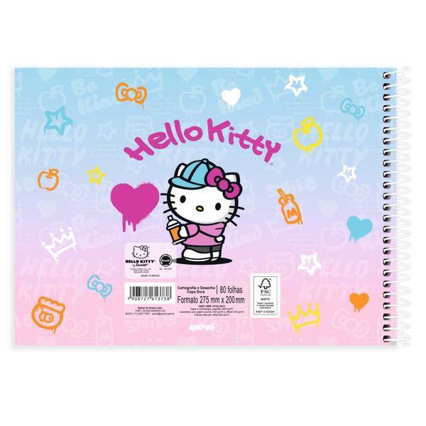 Caderno Cartografia e Desenho Capa Dura 80 Folhas, Hello Kitty, 2513738, Spiral Hki - PT 1 UN