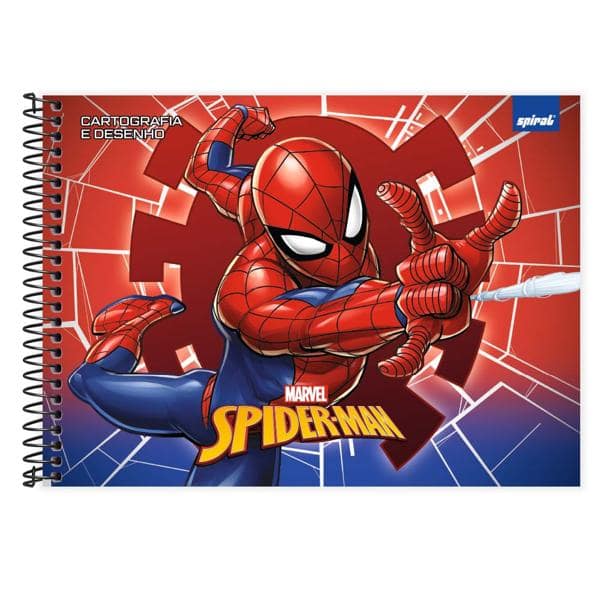 Caderno Cartografia e Desenho Capa Dura 80 Folhas, Homem Aranha, 2525083, Spiral Mha - PT 1 UN