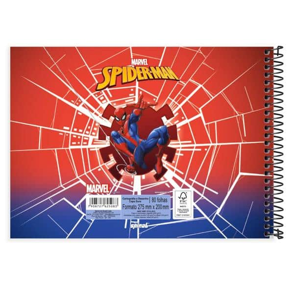 Caderno Cartografia e Desenho Capa Dura 80 Folhas, Homem Aranha, 2525083, Spiral Mha - PT 1 UN