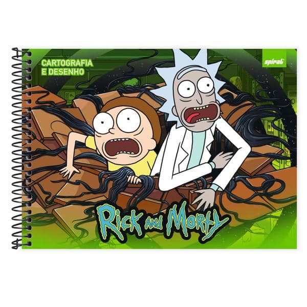 Caderno Cartografia e Desenho Capa Dura 80 Folhas, Ricky & Morty, 2513462, Spiral Rem - PT 1 UN