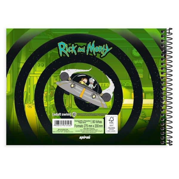 Caderno Cartografia e Desenho Capa Dura 80 Folhas, Ricky & Morty, 2513462, Spiral Rem - PT 1 UN