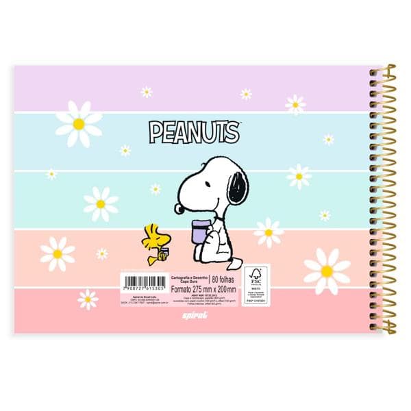 Caderno Cartografia e Desenho Capa Dura 80 Folhas, Snoopy, 2515305, Spiral Sno - PT 1 UN