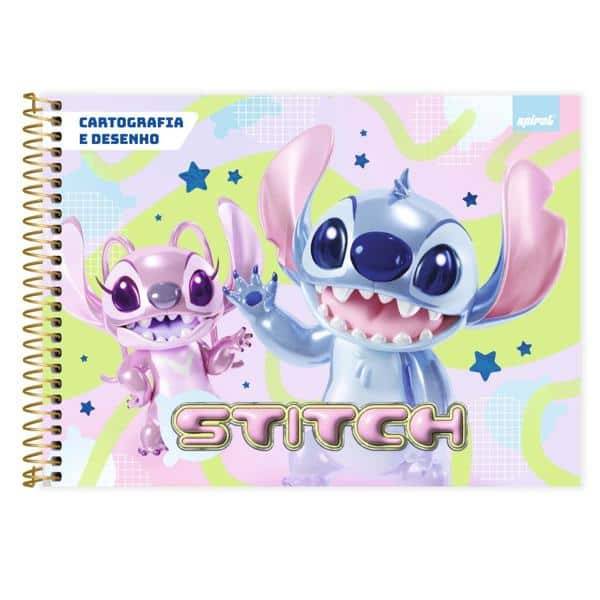 Caderno Cartografia e Desenho Capa Dura 80 Folhas Stitch Disney Spiral - PT 1 UN