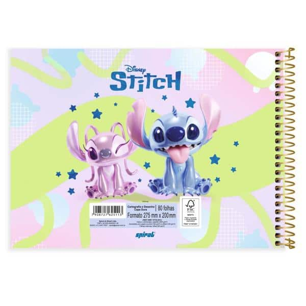 Caderno Cartografia e Desenho Capa Dura 80 Folhas Stitch Disney Spiral - PT 1 UN