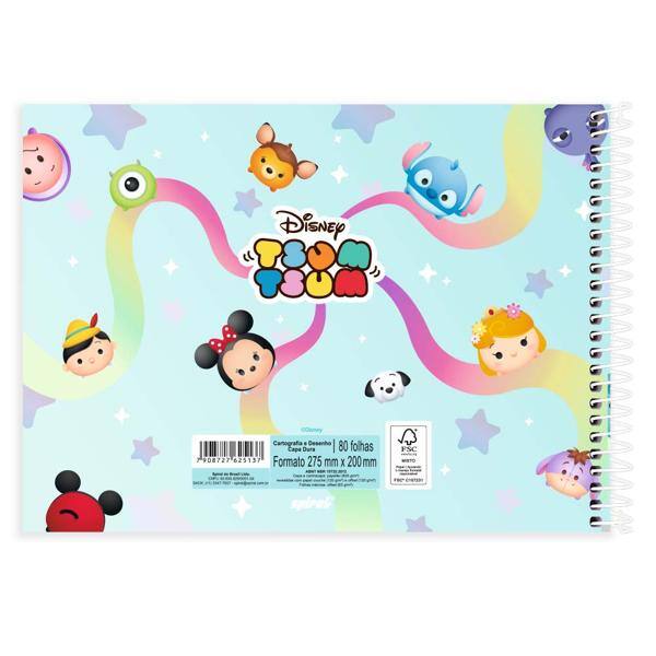 Caderno Cartografia e Desenho Capa Dura 80 Folhas, Tsum Tsum, 2525137, Spiral Tsum - PT 1 UN