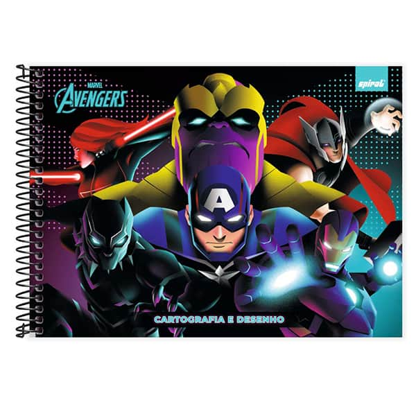 Caderno Cartografia e Desenho Capa Dura 80 Folhas, Avengers, 2526899, Spiral Av - PT 1 UN