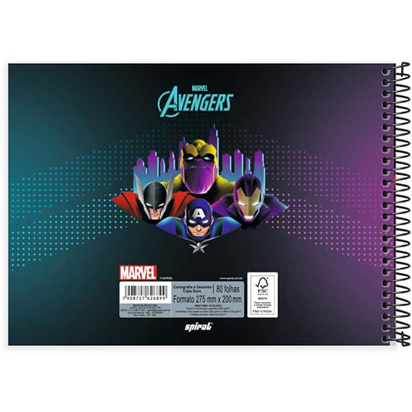 Caderno Cartografia e Desenho Capa Dura 80 Folhas, Avengers, 2526899, Spiral Av - PT 1 UN