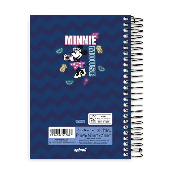 Caderno 1/4 Espiral Capa Dura 200fls Disney Minnie 20785 Spiral Mte - PT 1 UN