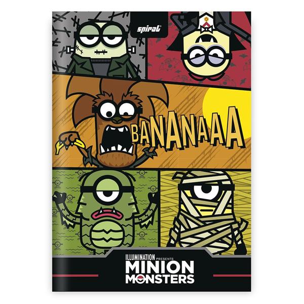 Caderno 1/4 capa dura costurado 48 folhas, Minion Monsters, Spiral, 20830 - PT 1 UN