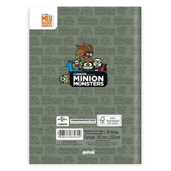 Caderno 1/4 capa dura costurado 48 folhas, Minion Monsters, Spiral, 20830 - PT 1 UN