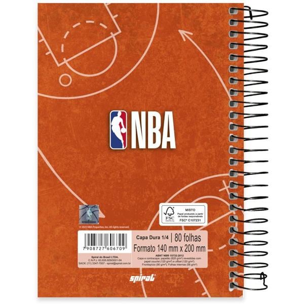 Caderno 1/4 Capa Dura Espiral 80 Folhas NBA Spiral - PT 1 UN