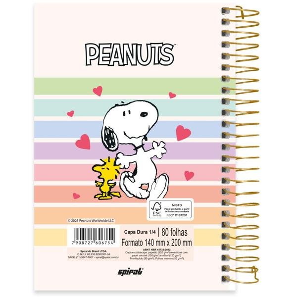 Caderno 1/4 Capa Dura Espiral 80 Folhas Snoopy - Peanuts Spiral - PT 1 UN