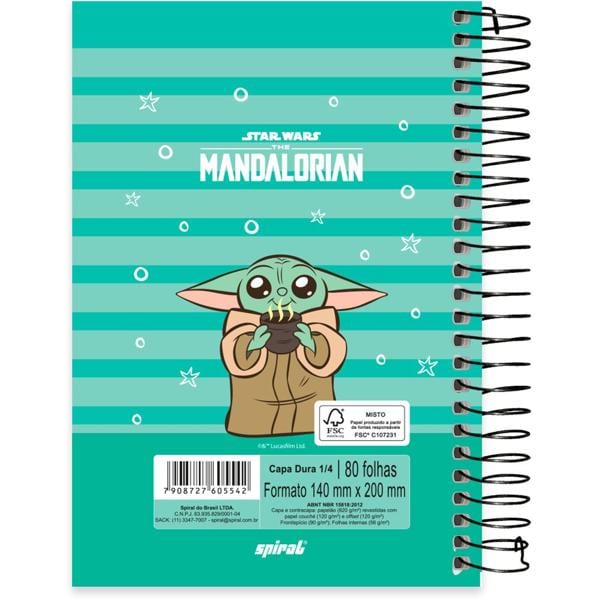 Caderno 1/4 Capa Dura Espiral 80 Folhas The Mandalorian - Star Wars Spiral - PT 1 UN