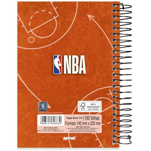 Caderno 1/4 Capa Dura Espiral 160 Folhas NBA Spiral - PT 1 UN