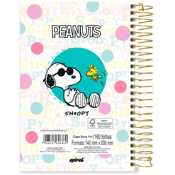 Caderno 1/4 Capa Dura Espiral 160 Folhas Snoopy - Peanuts Spiral - PT 1 UN