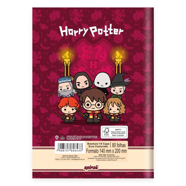 Caderno 1/4 Capa Dura Brochura Costurado 80 Folhas, Warner Harry Potter Charms Spiral - PT 1 UN