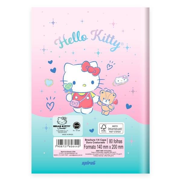 Caderno 1/4 Capa Dura Brochura Costurado 80 Folhas, Hello Kitty Spiral - PT 1 UN