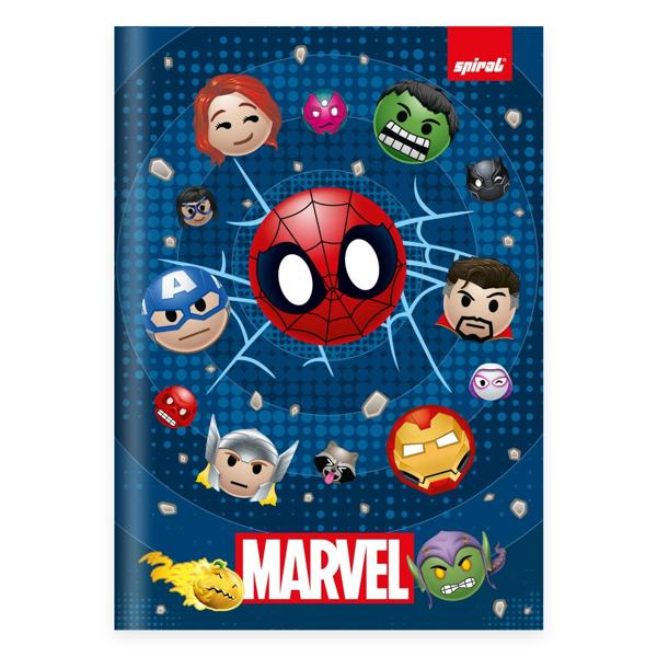 Caderno 1/4 Capa Dura Brochura Costurado 80 Folhas, Marvel Emoji Spiral - PT 1 UN