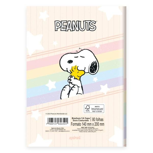 Caderno 1/4 Capa Dura Brochura Costurado 80 Folhas, Snoopy - Peanuts Spiral - PT 1 UN