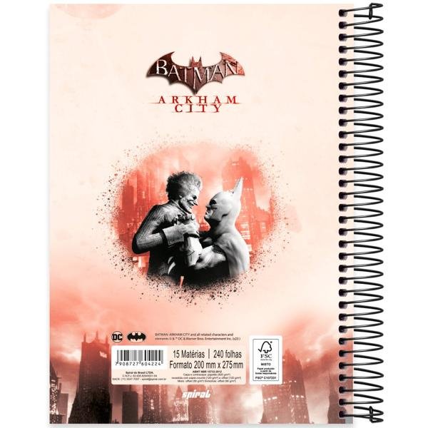 Caderno Universitário Capa Dura 15X1 240 Folhas Warner Batman Arkham City Spiral - PT 1 UN