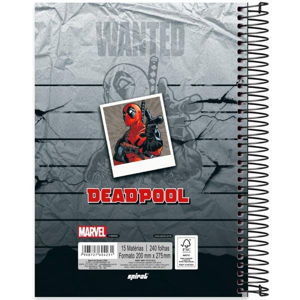 Caderno Universitário Capa Dura 15X1 240 Folhas Marvel Deadpoll Spiral - PT 1 UN