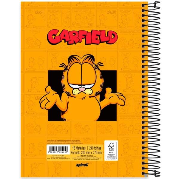 Caderno Universitário Capa Dura 15X1 240 Folhas Garfield Spiral - PT 1 UN
