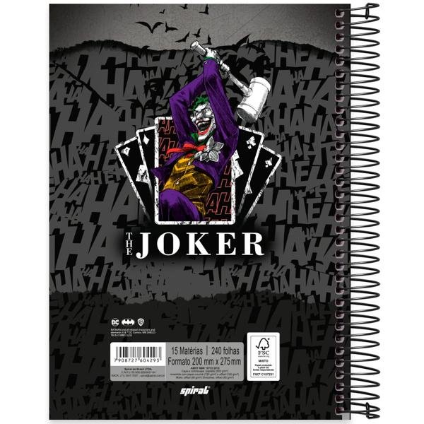 Caderno Universitário Capa Dura 15X1 240 Folhas Warner Joker - Coringa Spiral - PT 1 UN