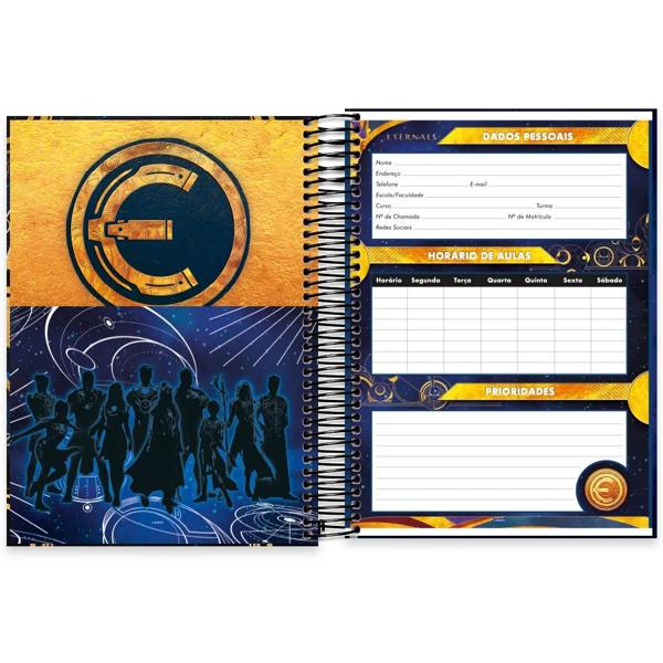 Caderno universitário capa dura 15x1 240 folhas, Marvel Eternos, Spiral, 2266589 - PT 1 UN