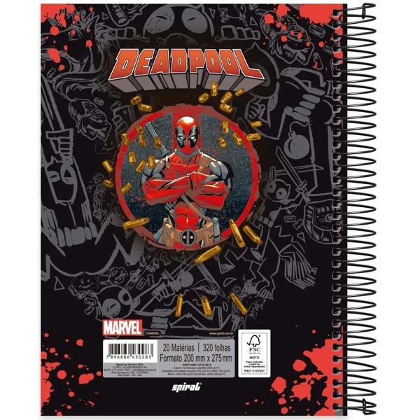 Caderno universitário capa dura 20x1 320 folhas, Marvel Deadpool, Spiral, 2230283 - PT 1 UN
