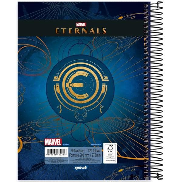 Caderno universitário capa dura 20x1 320 folhas, Marvel Eternos, Spiral, 2230368 - PT 1 UN