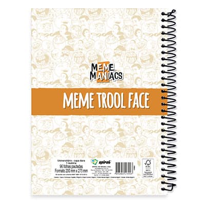 Caderno Universitário Capa Dura 1x1 96 fls Meme Maniacs 19157 Spiral Mm PT 1 UN