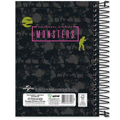 Caderno Universitário Capa Dura 20x1 400 fls Monsters 19952 Spiral Mon PT 1 UN