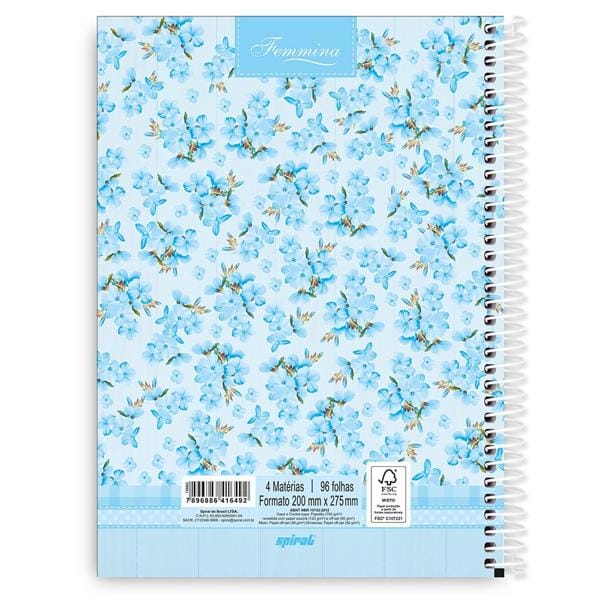 Caderno Universitário capa dura 4x1 96 fls Femmina 20064 Spiral Fem PT 1 UN