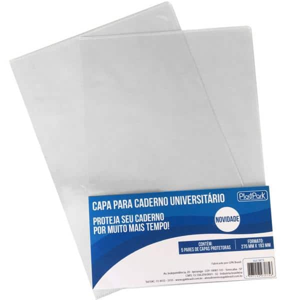 Capa p/ Caderno Universitário Espiral PVC transparente 3875 Plastpark PT 5 UN