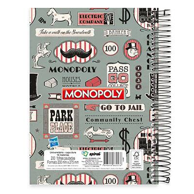 Caderno Universitário Capa Dura 10x1 200fl Monopoly 19477 Spiral Mnp PT 1 UN