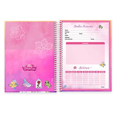 Caderno Universitário Capa Dura 10x1 200fl Princesas Disney 19495 Spiral Pn PT 1 UN