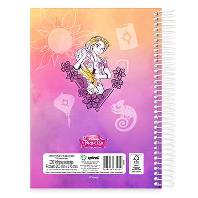 Caderno Universitário Capa Dura 10x1 200fl Princesas Disney 19495 Spiral Pn PT 1 UN